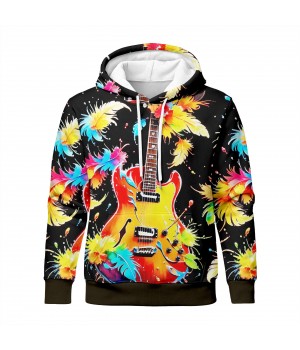 Wholesale Custom Hoodies & Sweatshirts 3D Bass Guitar Doodle Design Printing High Quality Blank Men's Hoodie For Men