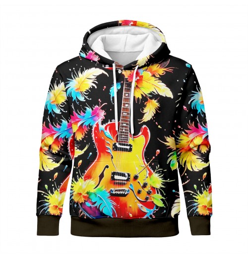 Wholesale Custom Hoodies & Sweatshirts 3D Bass Guitar Doodle Design Printing High Quality Blank Men's Hoodie For Men