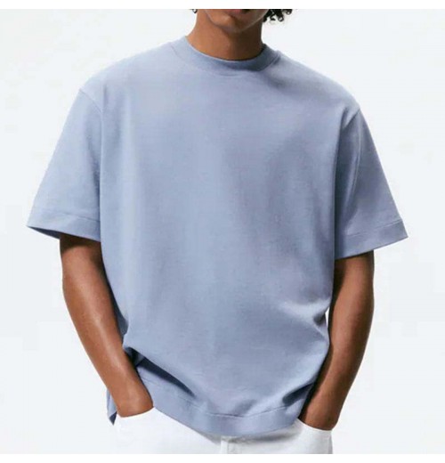 men's heavy cotton t shirt High Quality Custom LOGO desgin Blank oversized drop shoulder rib o-neck tshirt for men