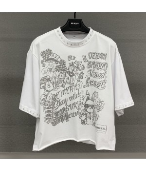 YITE Factory OEM Wholesale Men's Fashion Rhinestones Cropped T Shirts Custom Printed Men Oversize Tshirt