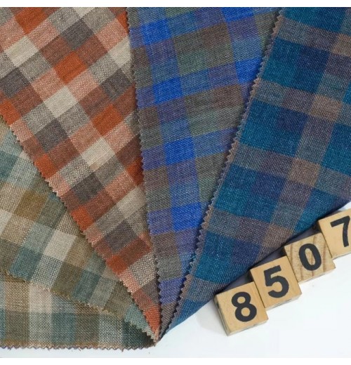 #8507 Manufacturer custom soft woman men shirting cloth 100%linen material yarn dyed plaid check fabric linen fabrics