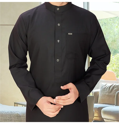 Men's V-Neck Long Sleeves Linen Kaftan Thobe Plus Size Arabic Prayer Eid Clothes Night Gown Shirt Loungewear for Eid & Prayer