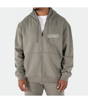 Customizable Heavyweight Relaxed Fit Oversize Solid Color Blank Full Zip Up Hoodie Casual Cotton Polyester Fleece Hoodie Men