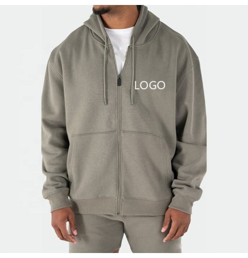 Customizable Heavyweight Relaxed Fit Oversize Solid Color Blank Full Zip Up Hoodie Casual Cotton Polyester Fleece Hoodie Men